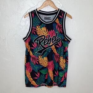 Rebel Minds Tropical Jungle Hawaiian Jersey Basketball tank top men SZ Large EUC